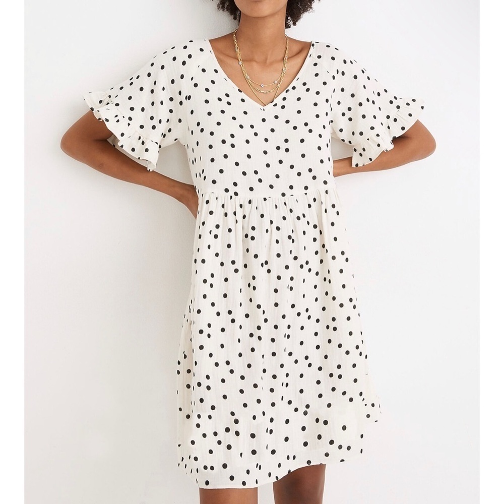Women’s Madewell Light-spun Ruffle-Sleeve Babydoll Dress In Dot Toss size S